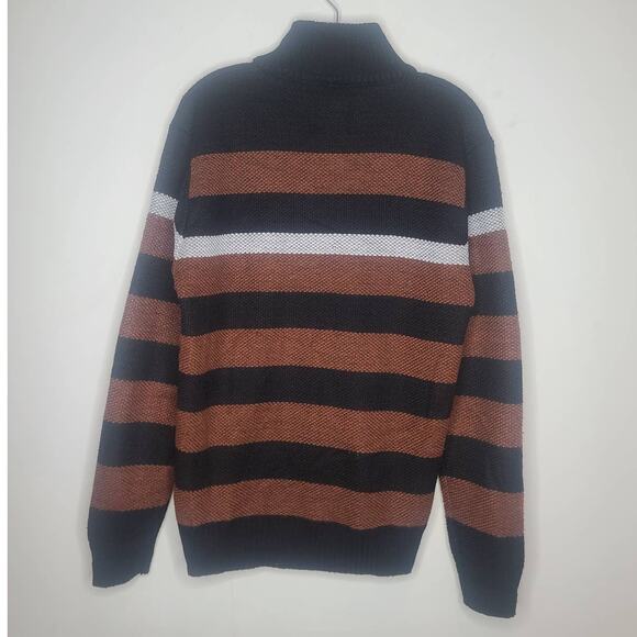Six Lincoln sherpa lined black brown striped full zip mock neck sweater - small - Picture 3 of 4